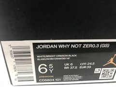NIKE AIR JORDAN WHY NOT ZERO.3 WHITE (GS) SZ 6.5Y-WOMENS SZ 8 [CD5804-101]