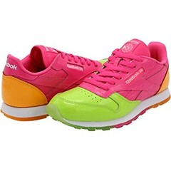 Reebok Junior Classic Leather Dessert Pack Shoe BS7244 Green/Pink/Orange Size 6M