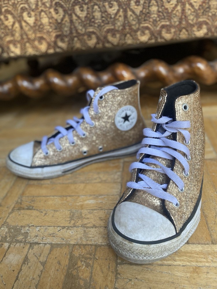 Converse Chuck Taylor All Star Gold Glitter Hi Top Kids Sneakers Size 3