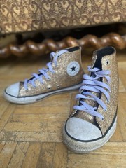 Converse Chuck Taylor All Star Gold Glitter Hi Top Kids Sneakers Size 3