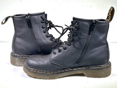 Doc Martens Junior 1460J Softy T Leather Lace Up Boots Black Ankle Zipper • Sz 2