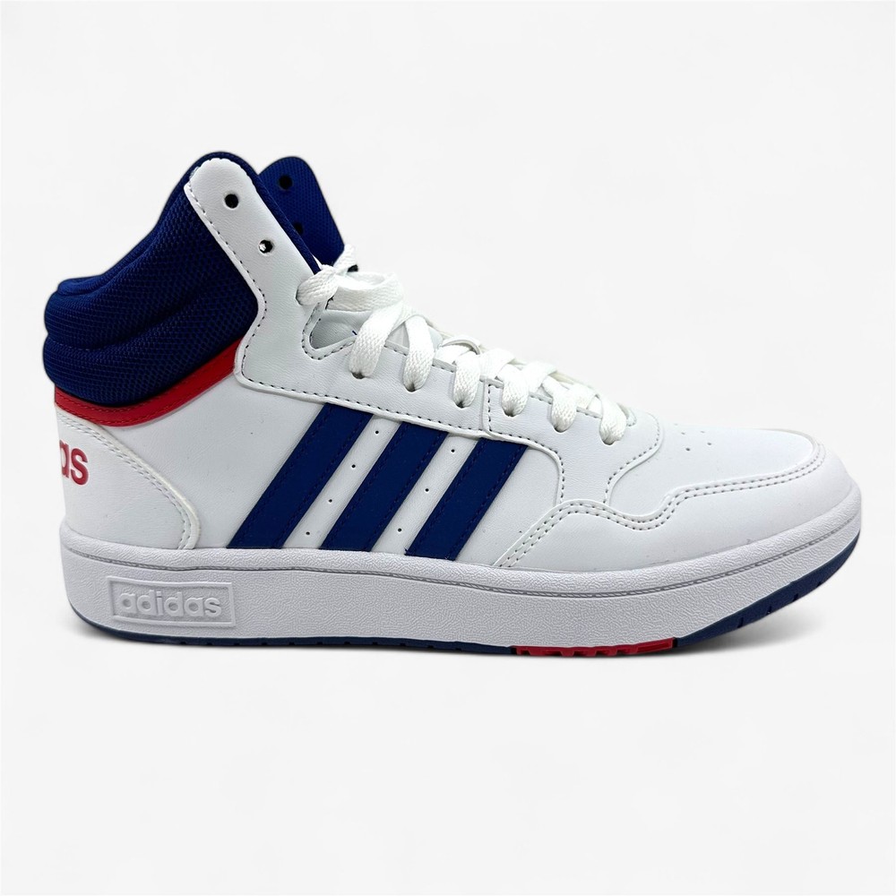 Adidas Hoops 3.0 Mid White Blue Red Kids Athletic Sneaker