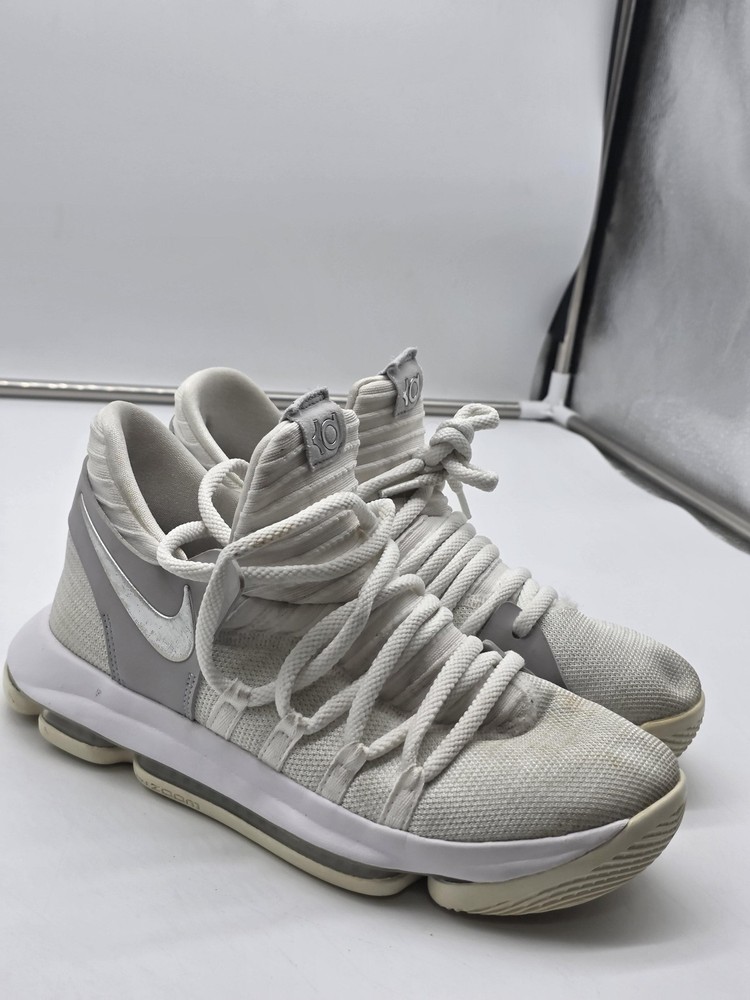 Nike KD 10 Shoes Youth Size 6Y White Gray Mesh Basketball Sneakers 918365-100