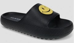 NEW Joe Boxer Cloud Kids Black Smiley Face Slides Glides Sandals Size 2