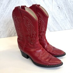 Old West Red Leather Cowboy Boots Kids Unisex Youth Size 3 D Western Rodeo