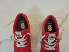 Red Vans With Checked Sole Youth Size 3 EU Size 34