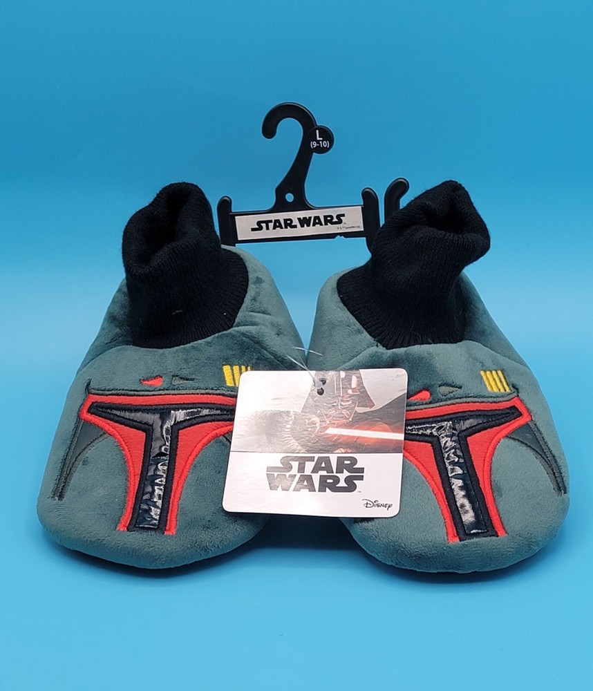 Star Wars Disney Mandalorian Kids Slippers L 9-10 Fett Green & Red New