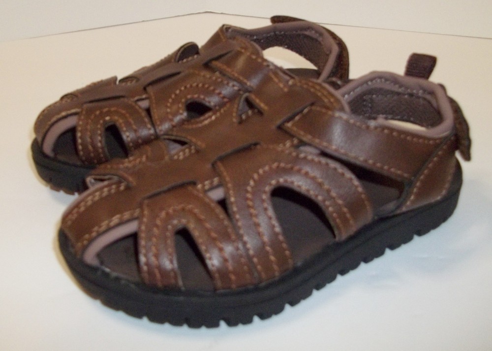 Carters Brown Leather Sandals Hook And Loop Closure Toddler Boy Girl Unisex – 8m