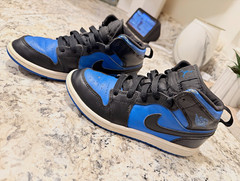 Jordan Air Jordan 1 Mid Unisex Kids Sneaker Blue/Black Leather US 2Y DQ8424-042