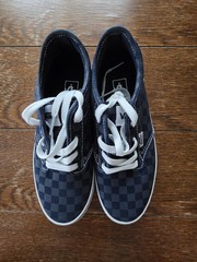 Vans Off The Wall Authentic Checkered Navy On Gray Youth Size 3.5 Checker Shoes