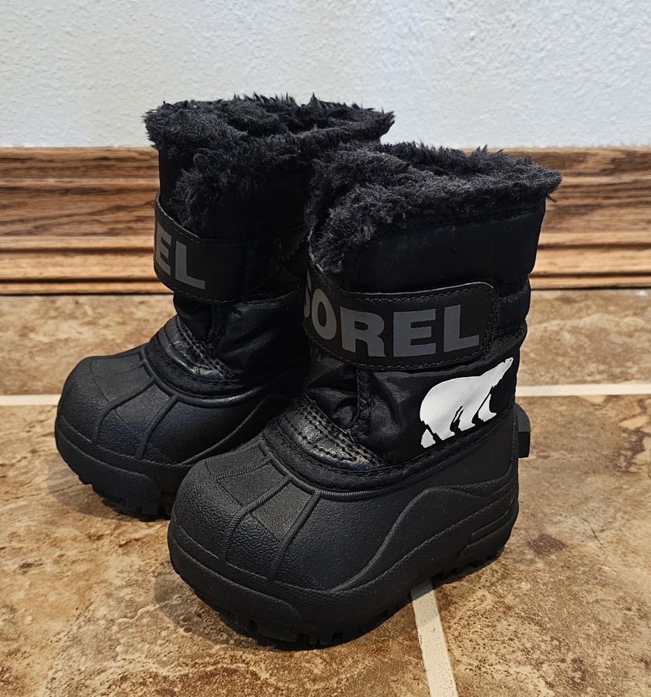 Sorel Toddler Size 4 Snow Commander Boots NV1960-010 Black Faux Fur Lined Winter