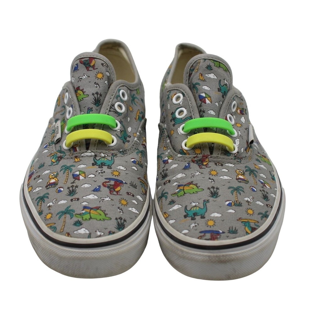 Vans Classics Authentic Gray Sneakers Kids Teen Dinosaurs Surf Beach Size 6
