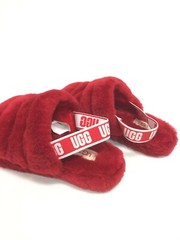 UGG Australia Kid’s Fluff Yeah Slide Slippers Shoes Ribbon Red 1098494K