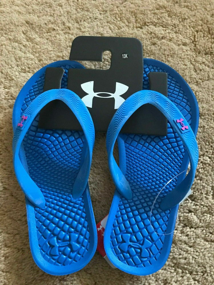 UNDER ARMOUR KIDS UA G ATLANTIC DUNE II T FLIP FLOPS THONG WHITE BLUE SIZE 13K