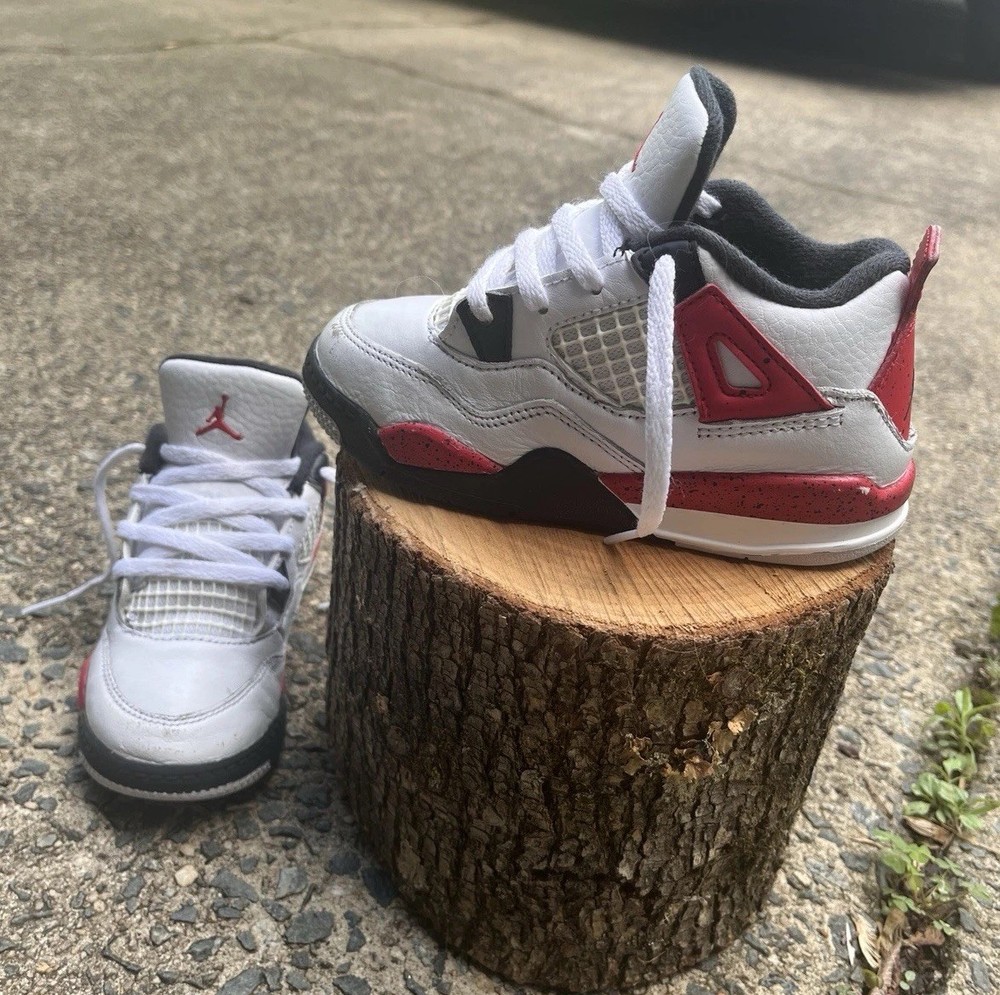 Jordan 4 Retro Red Cement Kids Sneaker size 10C White Red Black Gray