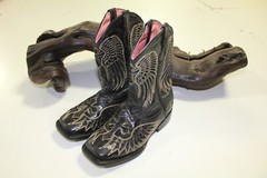 Vaccari Black Leather Boots with Cross and Angel Wings Design Kid’s Size 13
