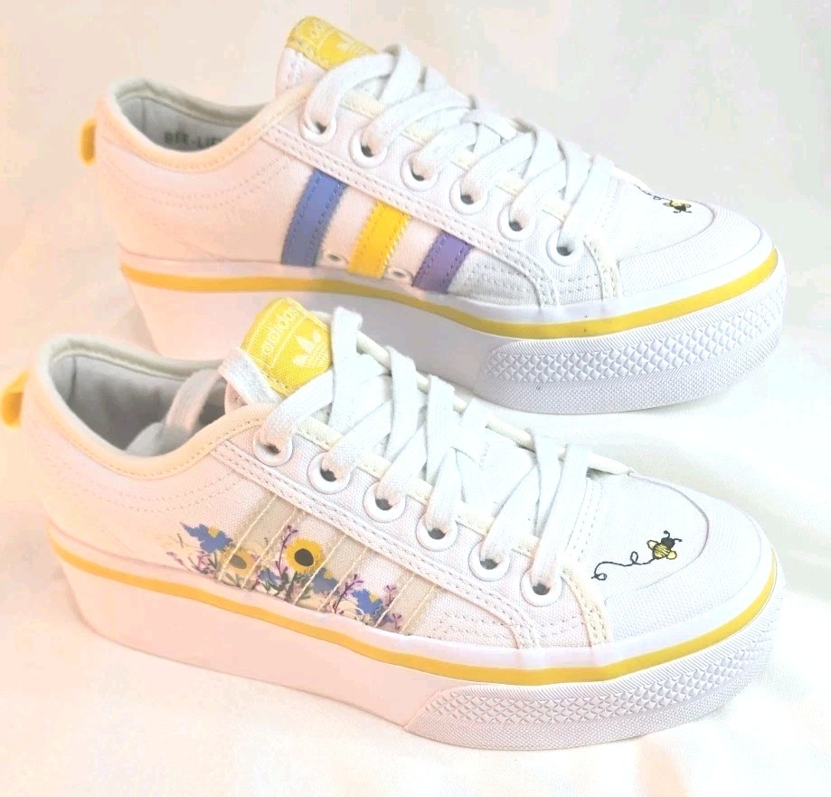 adidas Originals Nizza Platform Mid Off White Yellow HP6229 GS SZ 4Y-7Y Womens