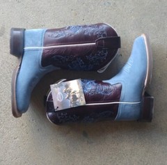 Old West Kids Blue Suede Leather Western Cowboy Boots Size 10.5 D