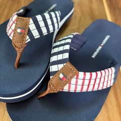 Tommy Hilfiger Kids Casey Flip Flops Navy Blue Red White Striped Sandals Size 12