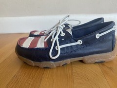 Twisted X Driving Moc Bomber Leather Red/White/Blue American Flag Size 3M/youth