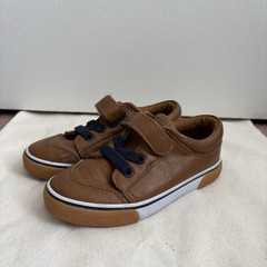 Cat & Jack Boys Faux Leather Hook & Loop Low Top Sneakers Brown Navy Laces 9
