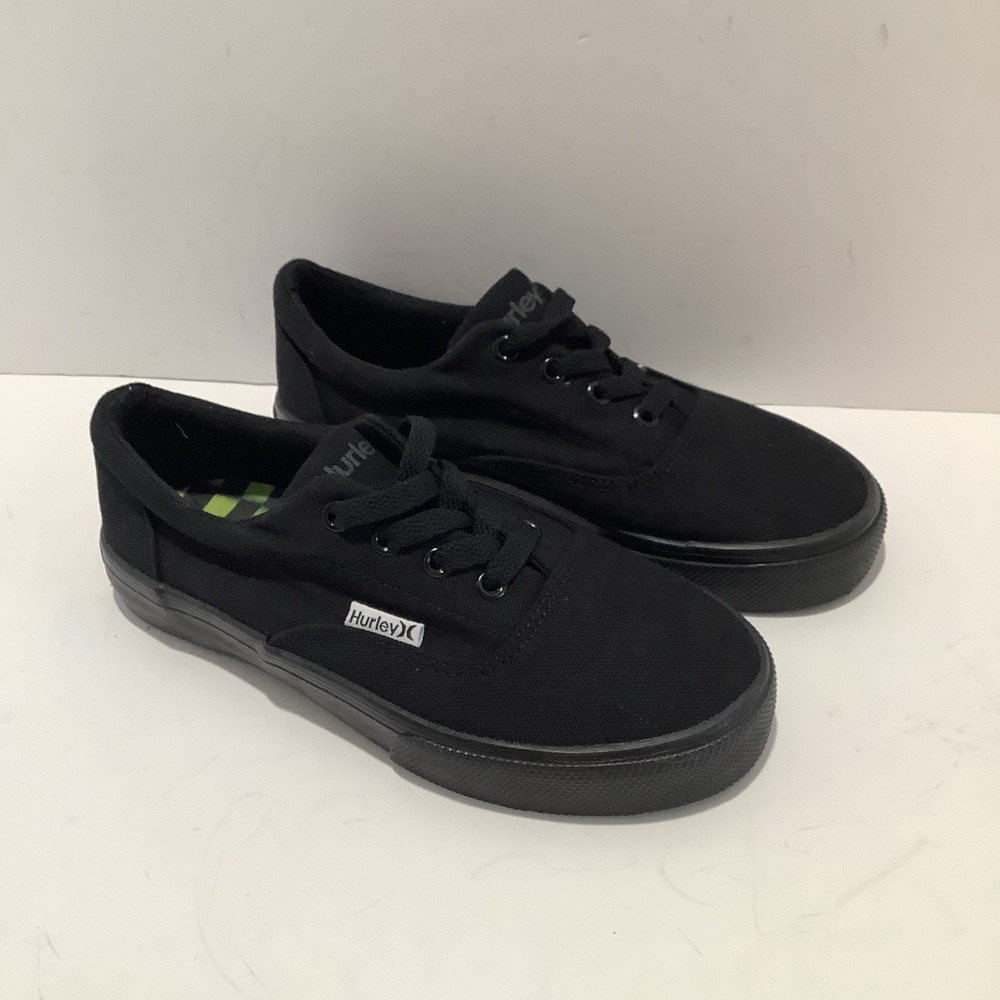 Hurley ‘Marley’ Black Canvas Sneaker Size 3 Big Kid Solid Lace Up, New