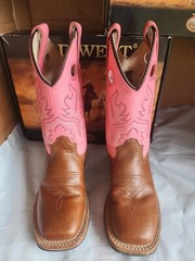 Old West Children Square Toe Pink Upper Brown Lower Leather Cowboy Boots 12