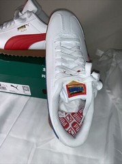 Puma Roma Rwb Lace Up Junior Size 5 White Sneakers Blue & Red Casual Shoes NIB