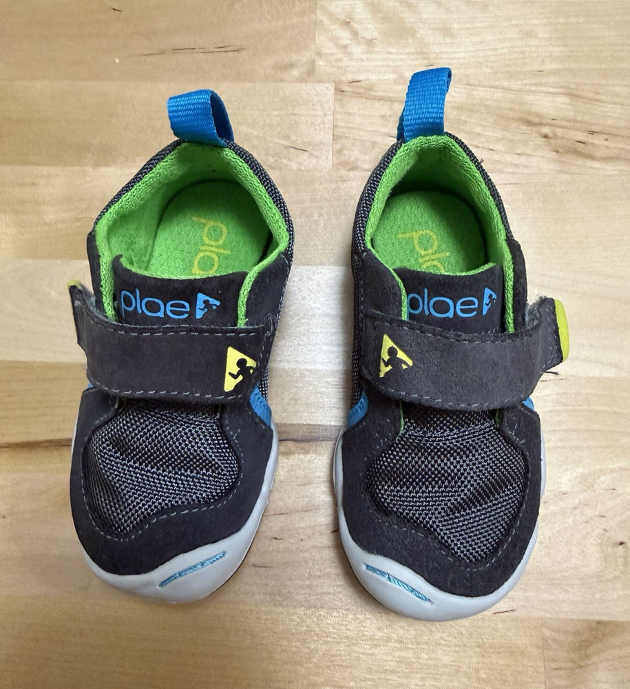 PLAE TY Hook & Loop Athletic Sneaker Mesh Gray/Green/Blue Kids US 5.5 EU21