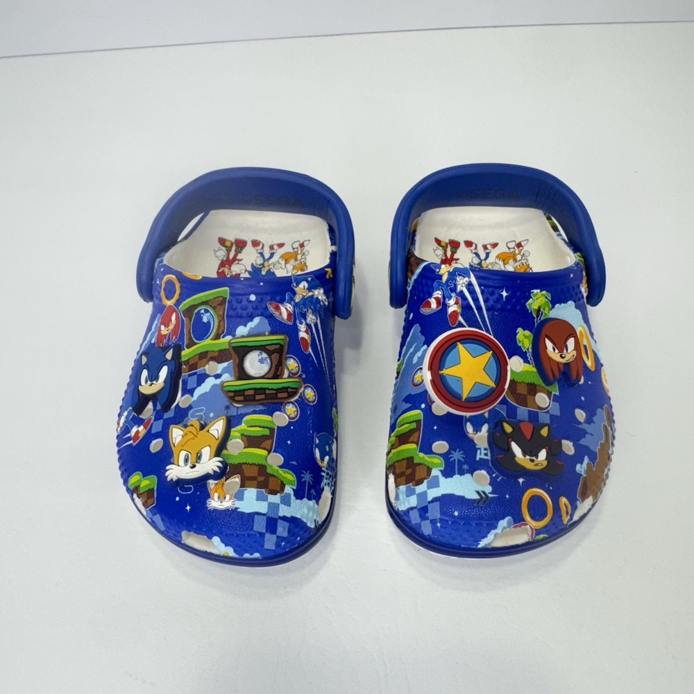 Crocs Sonic the Hedgehog Kids Blue Classic Clog With Jibbitz Charms Size C 5