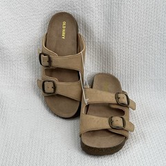 Old Navy Double Buckle Slide Sandals Tan Kids Size 3Y EU 35 NWT