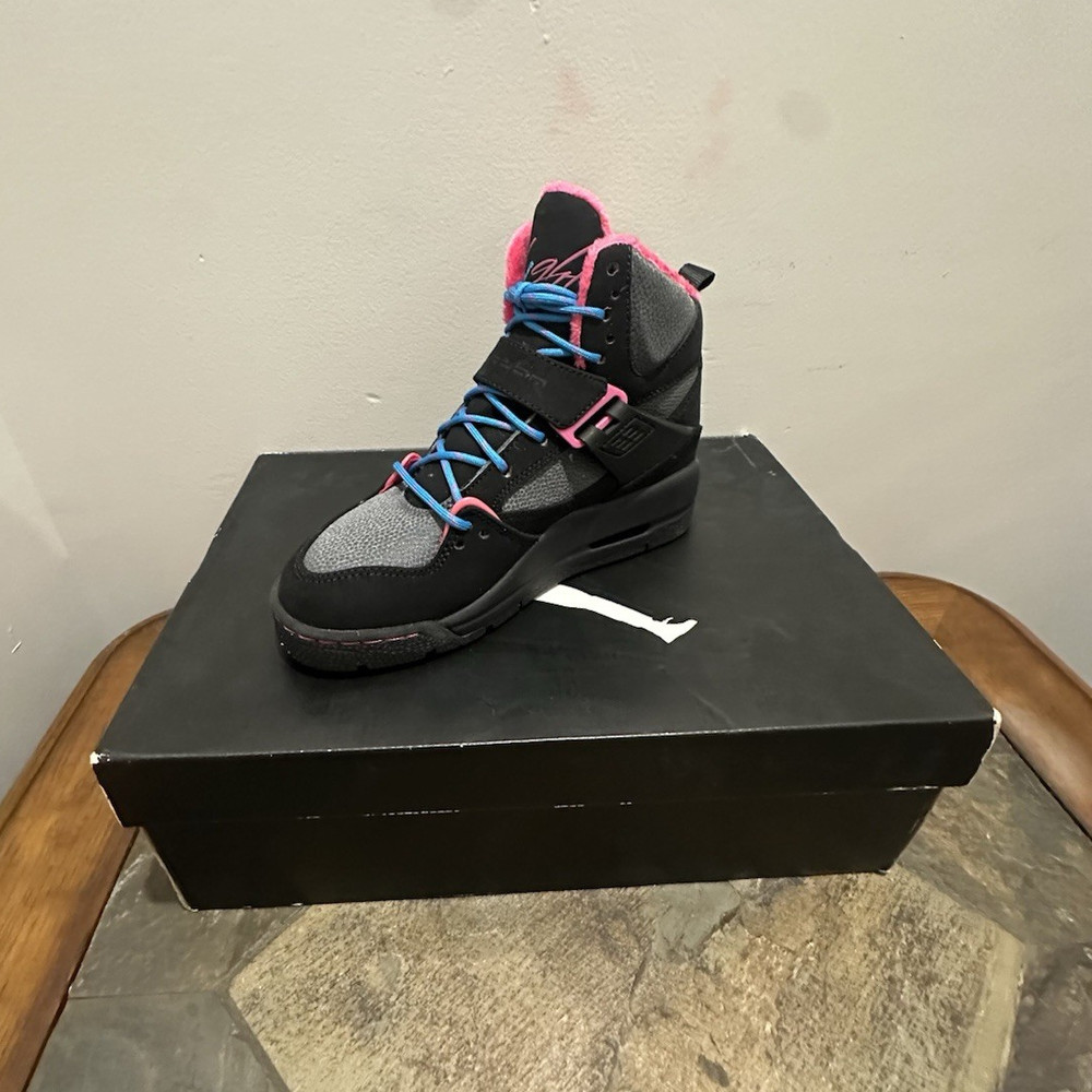 Jordan Flight 45 TRK GS High Top Leather Sneakers Black Gray Pink Blue 4.5Y