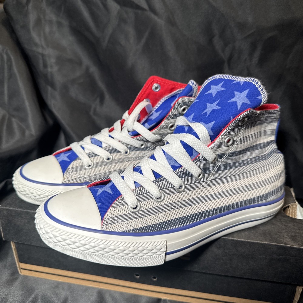 Size 3 Junior Kids Converse Ct Hi Radio Blue Flag Usa Sneaker 642833F