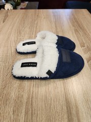 Lucky Brand Navy Blue Fleece Clog Micro Suede Tab Slippers Kids Size 13-1
