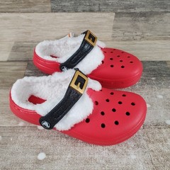 Crocs Classic Lined Santa Clogs Sz J2 2 Sandals Christmas Holiday Slip On Fuzzy
