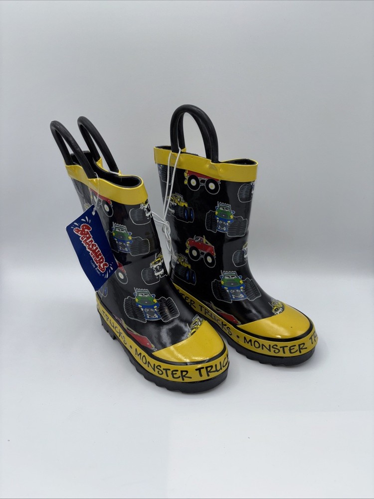 Monster Trucks Rubber Rain Snow Boots Youth 7 Boys Girls Black /Yellow NWT