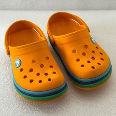 Crocs Rainbow Stripe Classic Clogs Orange Little Kids C12 Green Blue Band GUC