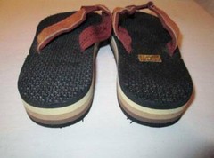 NOS Vintage 80s RAINBOW Flip Flops Three Color Brown Tan Cream Child Sandals 1
