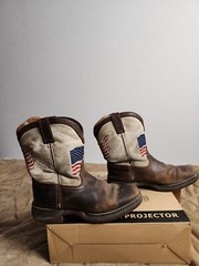 Lil‘ Rebel by Durango Distressed Flag Cowboy Boots Kids Size 3M Brown White USA