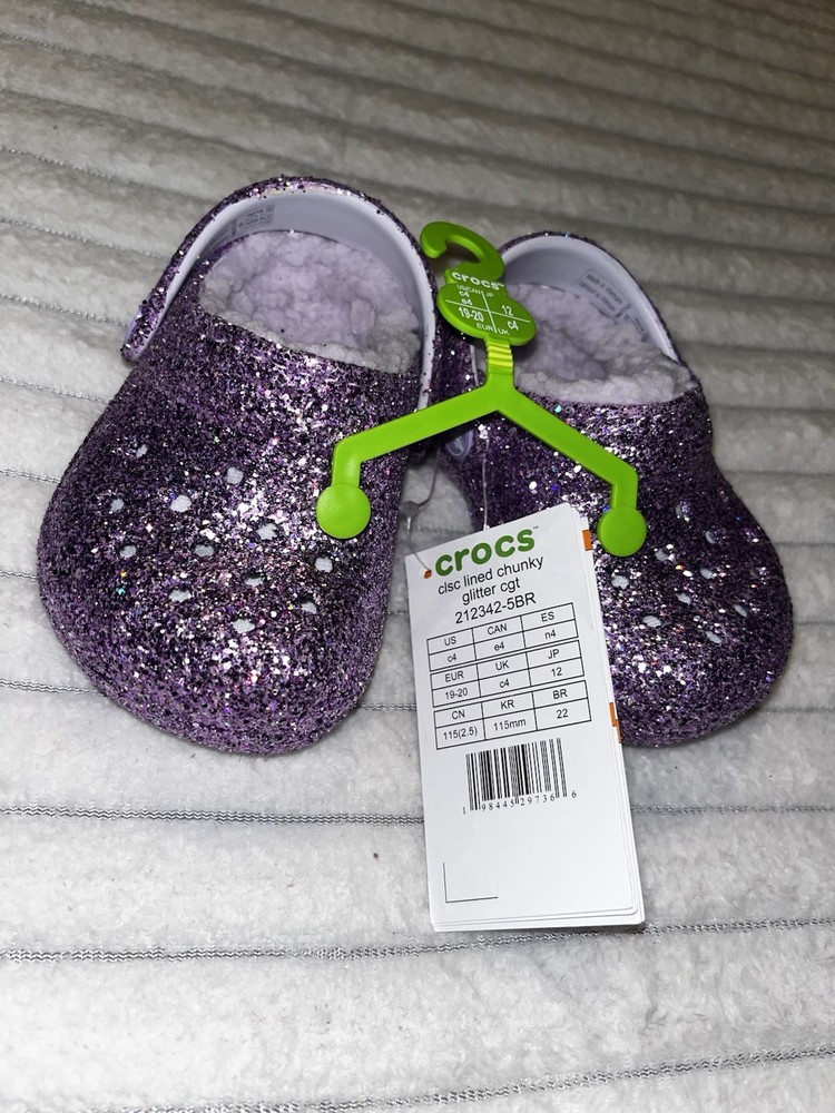 Crocs Classic Lined Chunky Glitter Clog Purple Kids C4