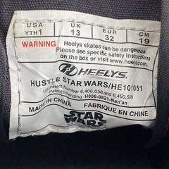 Big Kids Size 1 Heelys Star Wars Darth Vader Hustle Black & Red Sneaker HE101051