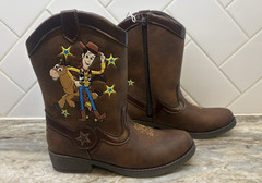 Disney Pixar Toy Story Woody Western Boots Brown US 12 Faux Leather Zip Star New