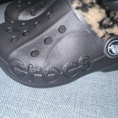 New Kids Crocs Classic Blitzen Clog Size C8/C9 Black Leopard Print Lined
