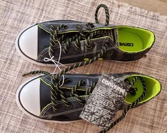 Converse All Star Black Silver Neon Green Size 4 Boy Girl