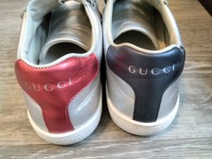 $310 GUCCI Silver Leather Red Blue WEB Sneakers 37 Shoes