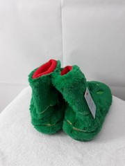 Cat & Jack Size M 2/3 Kids‘ Green Plush Christmas Tree Bootie Slippers