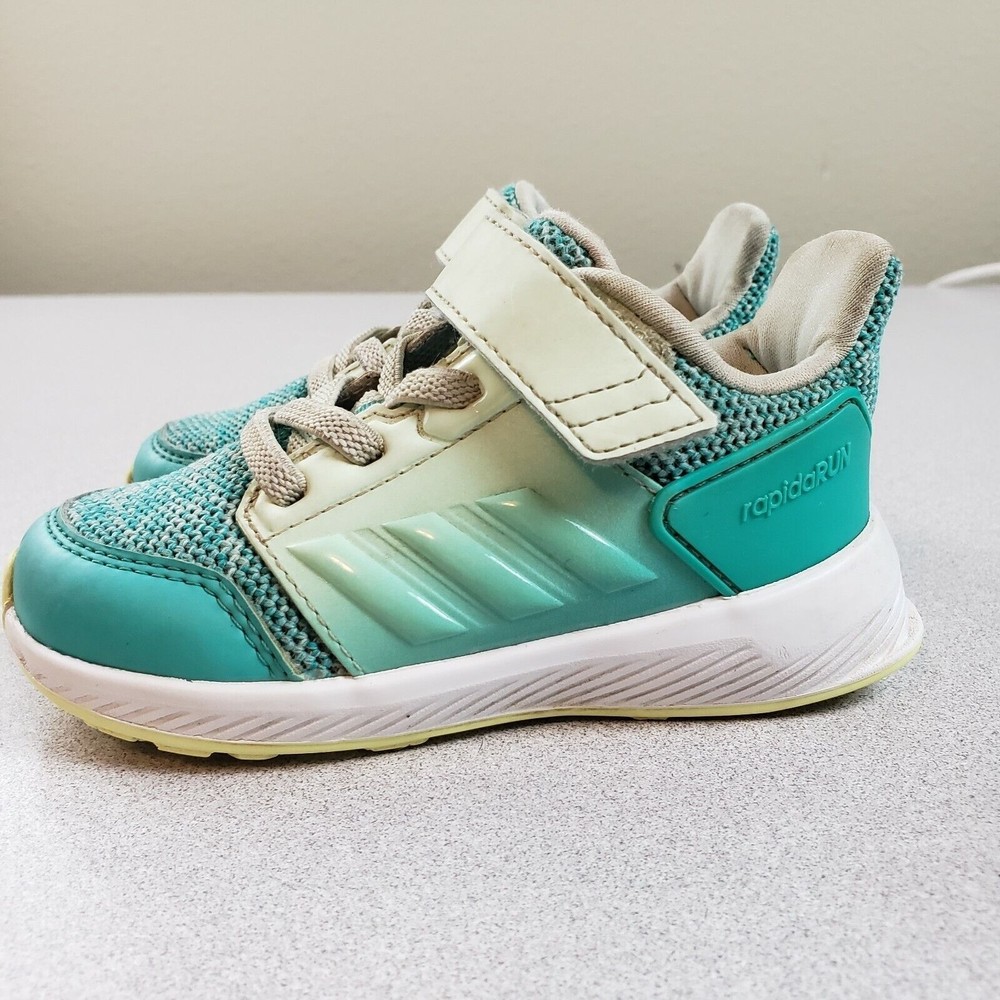 Adidas Kids Rapidarun El CQ0141 Ivory Teal Low Top Comfort Running Shoes Size 6