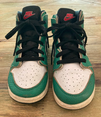 Nike Air Jordan Retro Kids 10C Leather High Top Sneakers ‚Lucky Green‘ Preowned
