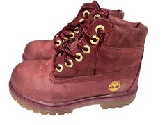 Timberland Kids Waterproof Boots Leather Wine Red Size 11y 11c Gold Eyelets