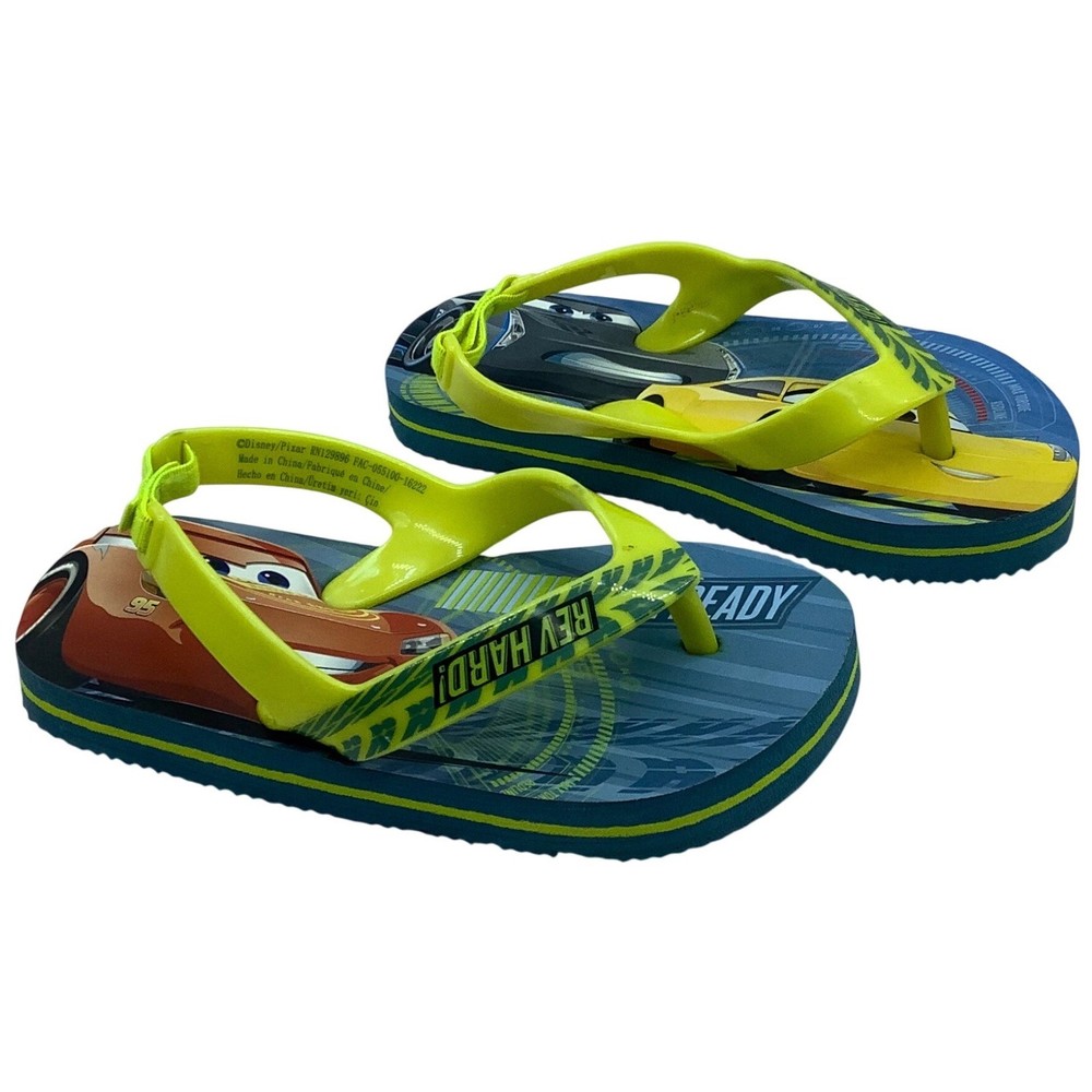 Disney Pixar Cars Lightning McQueen Toddler Flip Flop Sandals Blue Yellow 7/8